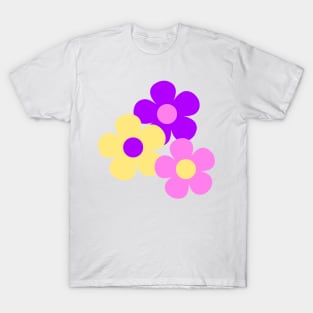 60's Flower Power Pop Flowers in Pink, Purple and Yellow T-Shirt